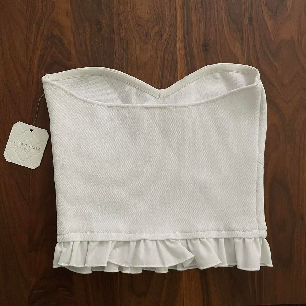 Altar'd State Corset Bustier Strapless Top Ruffles White Medium w/ Tags - Picture 2 of 5
